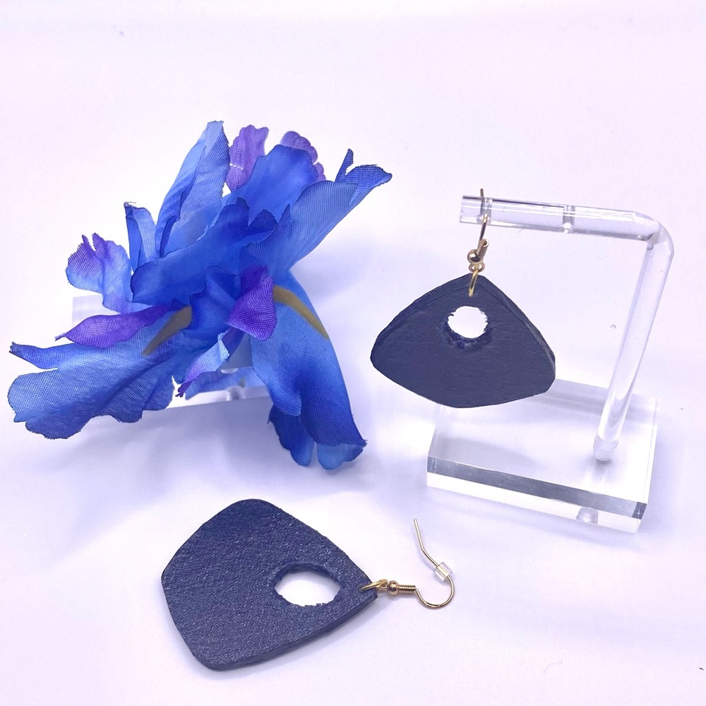 Hand painted navy wood earrings